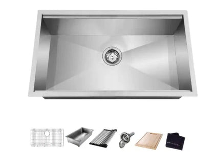 Glacier Bay 1004094255 | Zero Radius 27 in. Undermount Single Bowl 18 Gauge Stainless Steel Kitchen Sink with Accessories