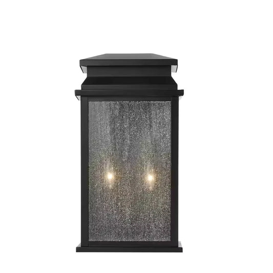Home Decorators Collection 1007 199 827 | Sirrine 17.25 in. 2-Light Black Outdoor Wall Light Fixture Sconce with Clear Seeded Glass