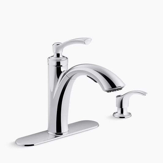 Kohler R29670-SD-CP | Linwood Pull-Out Kitchen Faucet With Soap/Lotion Dispenser in Polished Chrome
