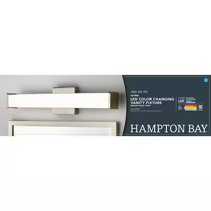 Hampton Bay 1006 423 753 | Astrid 24 in. Brushed Nickel 5-CCT LED Bathroom Vanity Light Bar with Frosted Glass