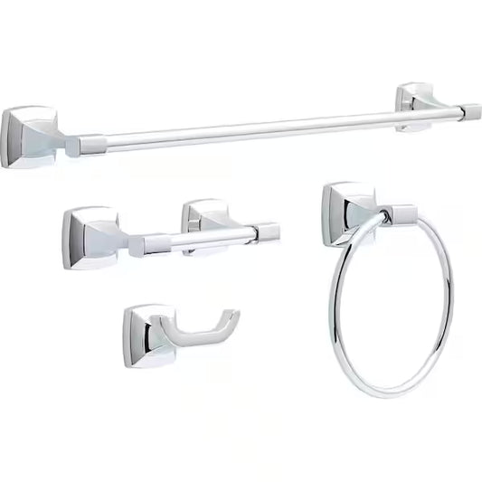 Delta PWD64-PC | Portwood 4-Piece Bath Hardware Set with 24 in. Towel Bar, Toilet Paper Holder, Towel Ring, Towel Hook in Polished Chrome