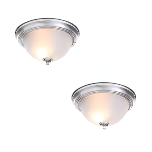Commercial Electric 701704 | 13 in. 2-Light Brushed Nickel Flush Mount with Frosted Glass Shade (2-Pack)