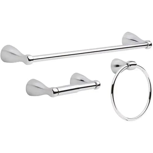 Delta FND63-PC | Foundations Bath Hardware Set in Chrome with Towel Ring Toilet Paper Holder and 18 in. Towel Bar