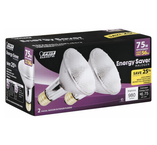 Feit Electric 55PAR38 | (2-Pack) Energy Saver Halogen Flood Light Bulbs – PAR30L Indoor/Outdoor – 75W Replacement