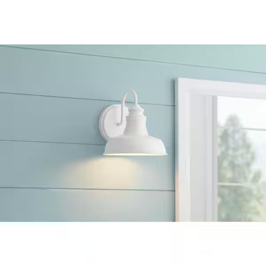 Hampton Bay 1006 330 588 | Elmcroft 7.63 in. 1-Light Designer White Farmhouse Wall Sconce with Metal Shade
