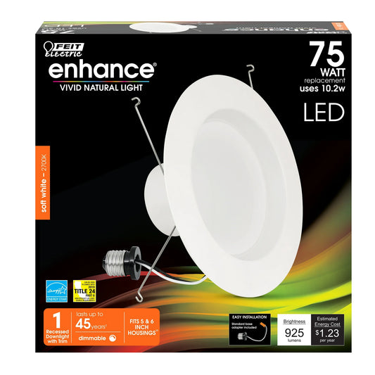 Feit Electric LEDR56 | Feit Electric Enhance 5-6 in. Trim LED 10.2W (75W Eq.) 925 Lumens 2700K White Recessed Light