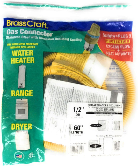BrassCraft CSSD64TE-60 X5 | Gas Connector 1/2" OD 1/2" MIP x 1/2" MIP x 60"