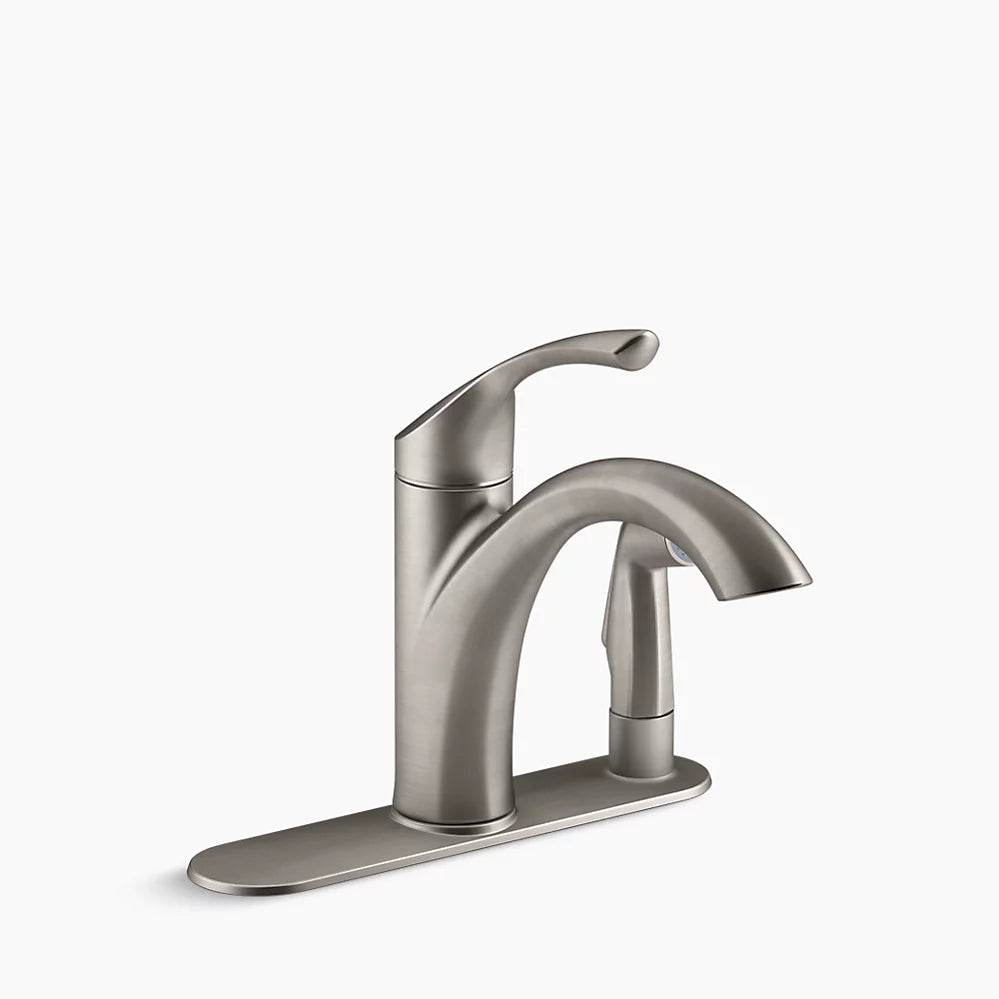 Kohler R72509-VS | Mistos 3-Hole Kitchen Faucet With 10" Swing Spout And Sidespray in Vibrant Stainless