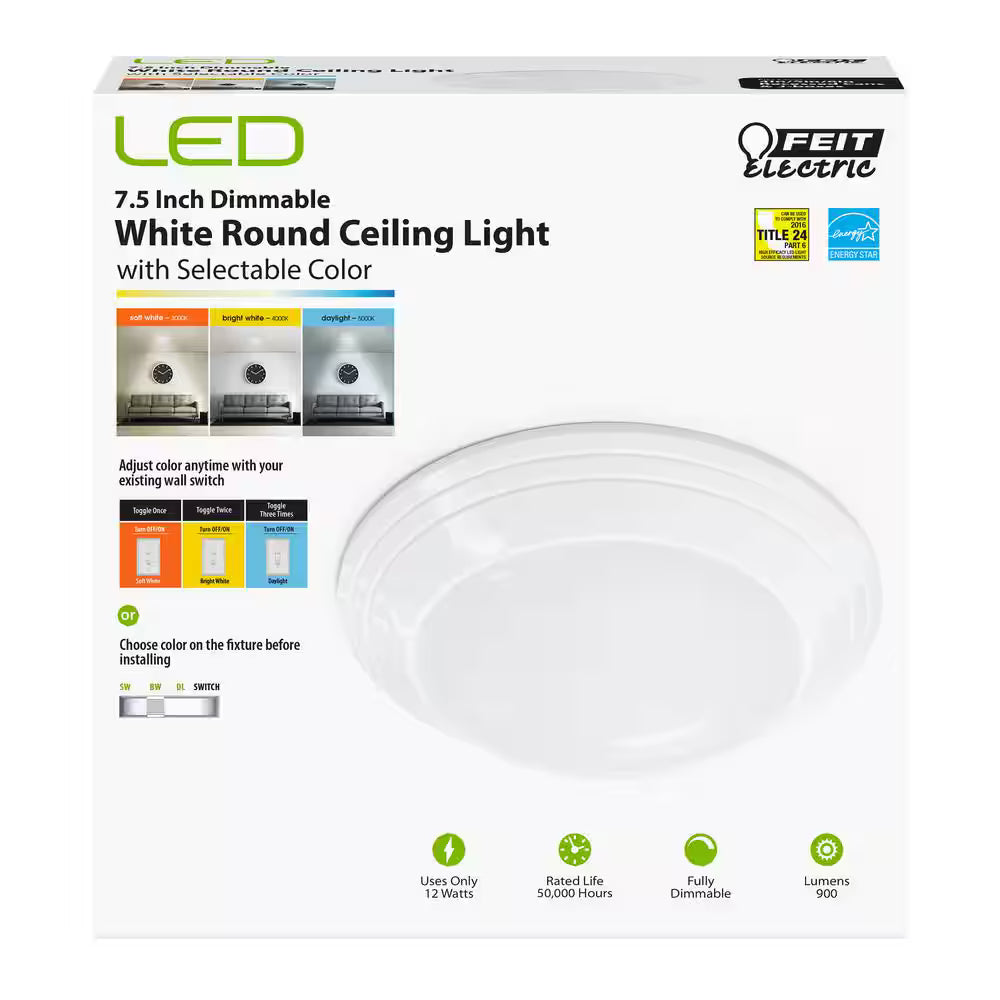 Feit Electric 1004 120 297 | 7 in. Selectable Integrated LED Flush White Dimmable Color CCT Title 24 Mount Disk Light