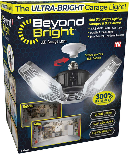 (Open Box) Beyond Bright LED Ultra-Bright Garage Light - 3 Adjustable Panels, Energy Efficient, Easy to Install, Durable and Long-Lasting Light for Garages, Warehouses and More