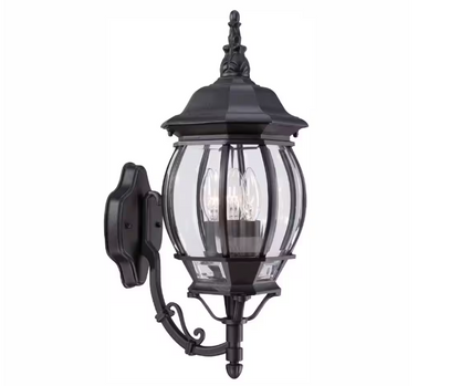 Hampton Bay 882 582 | Hampton Bay Black 3-Light Outdoor Line Voltage Hardwired Porch Light Wall Sconce with No Bulbs Included