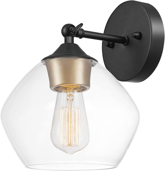 Globe Electric 058219513675 | Harrow 1-Light Matte Black Wall Sconce w/Clear Glass Shade