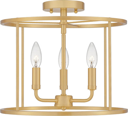 Quoizel ABR1714AB1 | Abner 3-Light Aged Brass Semi-Flush Mount Light