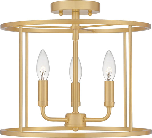 Quoizel ABR1714AB1 | Abner 3-Light Aged Brass Semi-Flush Mount Light