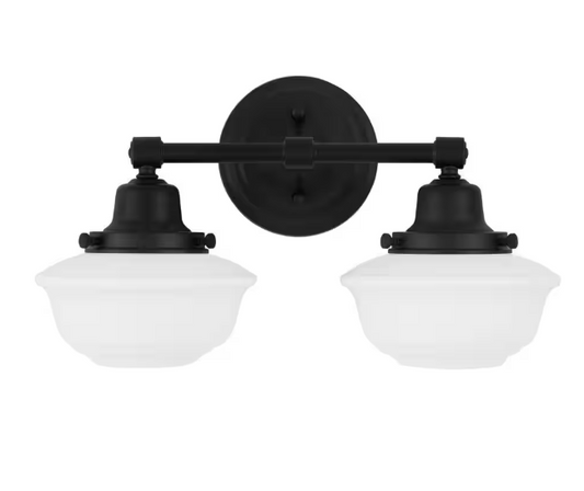 Hampton Bay 1006 367 847 | Belvedere Park 16 in. 2-Light Espresso Bronze Farmhouse Bathroom Vanity Light with Frosted Opal Glass Shades