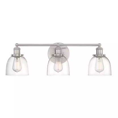 Home Decorators Collection 1004 693 671 | Evelyn 26.75 in. 3-Light Brushed Nickel Vanity Light with Clear Glass Shades