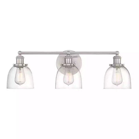 Home Decorators Collection 1004 693 671 | Evelyn 26.75 in. 3-Light Brushed Nickel Vanity Light with Clear Glass Shades