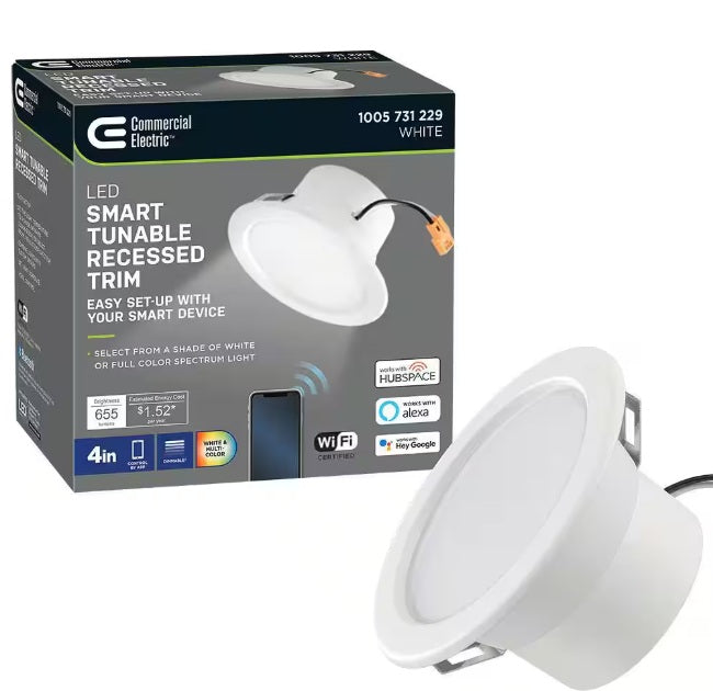 Commercial Electric 1005 731 229 | 4 in. T20 Smart Hubspace Color Selectable CCT Integrated LED Recessed Light Trim