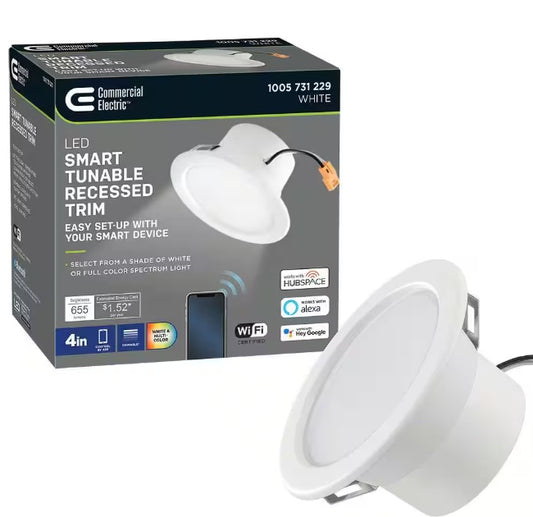 Commercial Electric 1005 731 229 | 4 in. T20 Smart Hubspace Color Selectable CCT Integrated LED Recessed Light Trim