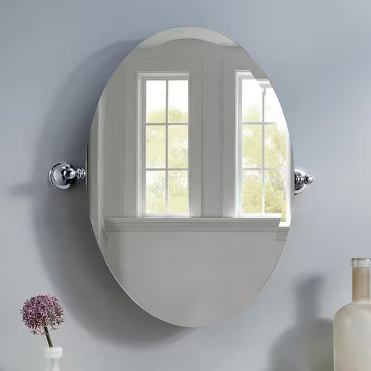 Delta 132892 | Silverton 22 in. W x 26 in. H Frameless Oval Wall Bathroom Vanity Mirror with Beveled Edges in Polished Chrome
