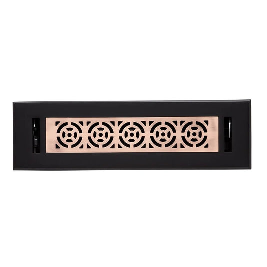 Signature Hardware SBAC-212 | 2‑1/4 x 12" Gauge Brass Floor Register in Satin Black Trim / Antique Copper Center