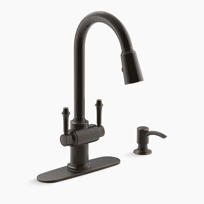 Kohler R22969-SD-2BZ | Thierry 2-Handle Pull-Down Kitchen Faucet With Soap/Lotion Dispenser Bronze