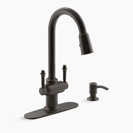 Kohler R22969-SD-2BZ | Thierry 2-Handle Pull-Down Kitchen Faucet With Soap/Lotion Dispenser Bronze