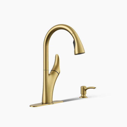 Kohler 1PREC26448-SD-2MB-AA | Transitional Pull Down Kitchen Faucet 1PREC26448-SD-2MB-AA Brushed Gold