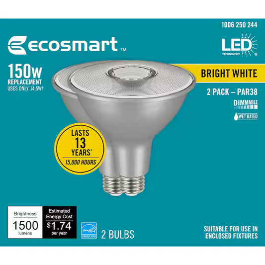 EcoSmart 1006 250 244 | (2-Pack) 150-Watt Equivalent PAR38 Dimmable Energy Star Flood LED Spot Light Bulb Bright White