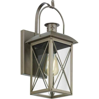 Progress Lighting P560145-173 | Woodcliff 1-Light 15 in. Weathered Brass Outdoor Wall Lantern with Clear Glass