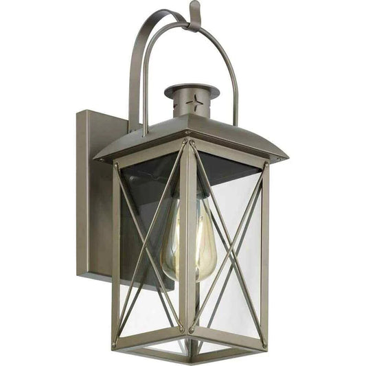 Progress Lighting P560145-173 | Woodcliff 1-Light 15 in. Weathered Brass Outdoor Wall Lantern with Clear Glass