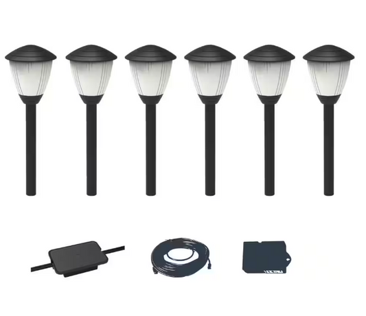 Hampton Bay 1006 684 101 | Lamar Park 50 Lumen Low Voltage Black Integrated LED Waterproof Outdoor Path Lights with Easy Clip Connectors (6-Pack)