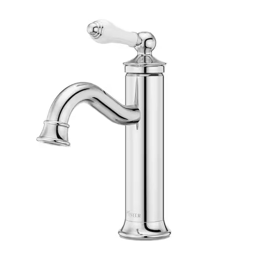Pfister LF-042-COCC | Courant Single-Handle Single Hole Bathroom Faucet with Deckplate and Drain Kit in Polished Chrome with Porcelain Handle