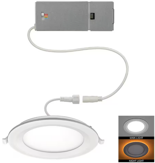 Commercial Electric 1005 596 104 | 6 in. Canless Adjustable CCT Integrated LED Recessed Light Trim with Night Light 900 Lumens New Construction Remodel