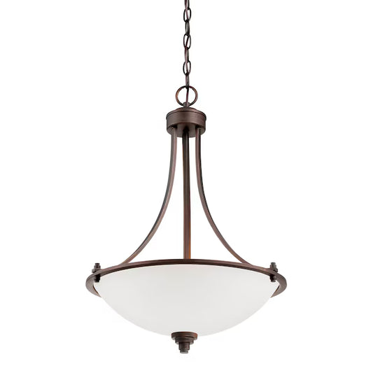 Millennium 7273-RBZ | Bristo 3-Light Satin Nickel Traditional Etched Glass Bowl Hanging Pendant Ligh
