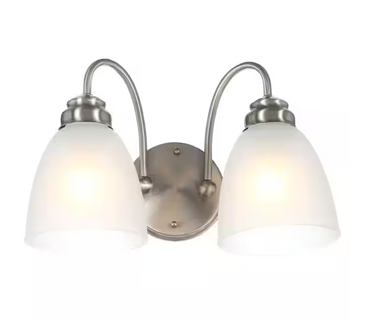 Hampton Bay 445 997 | Hamilton 2-Light Brushed Nickel Vanity Light with Frosted Glass Shades