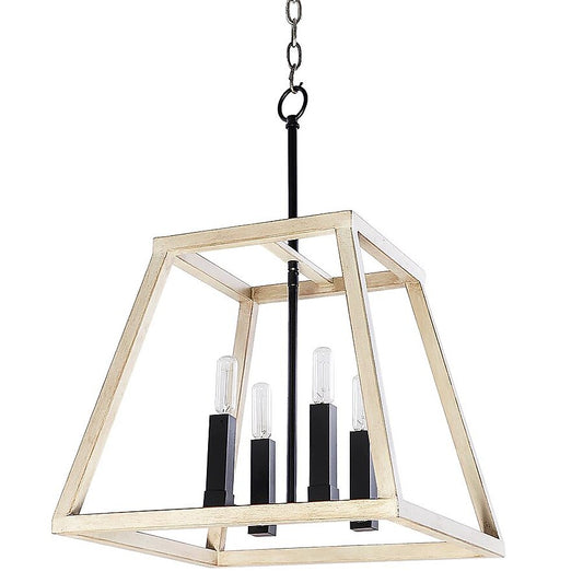 Decor Therapy CH1977 | Lexington 4-Light Black Wood Farmhouse Lantern Hanging Pendant Light
