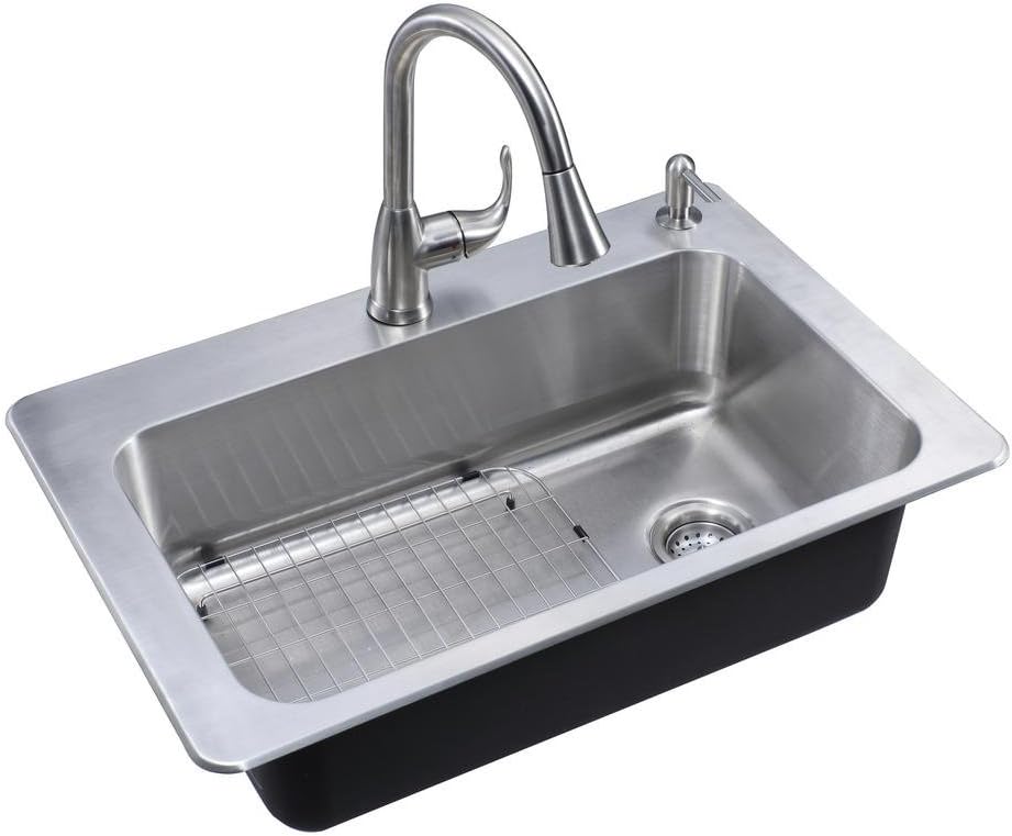 Glacier Bay 1006 396 503 | Glacier Bay All-in-One Drop-in Stainless Steel 33 in. 2-Hole Single Basin Kitchen Sink