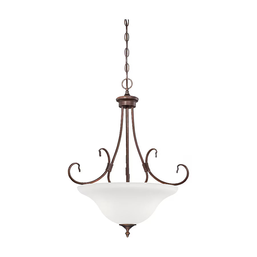 Millennium 1383-RBZ | Fulton 3-Light Rubbed Bronze Traditional Etched Glass Bowl Hanging Pendant Light
