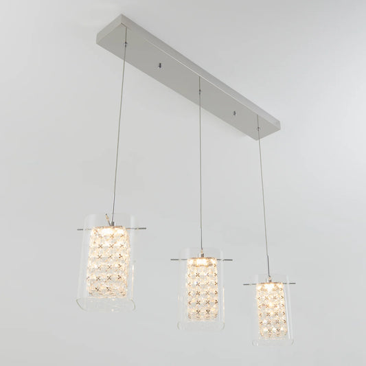 Artika PDT-3CC | Crystal Cube 3-Light LED Pendant Light in Chrome Finish