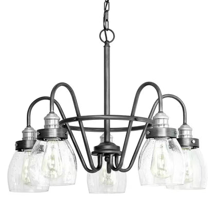 Progress Lighting 1002 788 483 | Crofton Collection 5-light Rustic Pewter Chandelier with Brushed Nickel Accents and Clear Seeded Glass