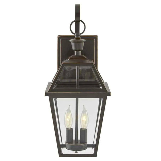 Home Decorators Collection 1007 316 006 | Glenneyre 20.25 in. 2-Light Espresso Bronze Hardwired Outdoor Wall Light Lantern Sconce with Clear Glass (1-Pack)