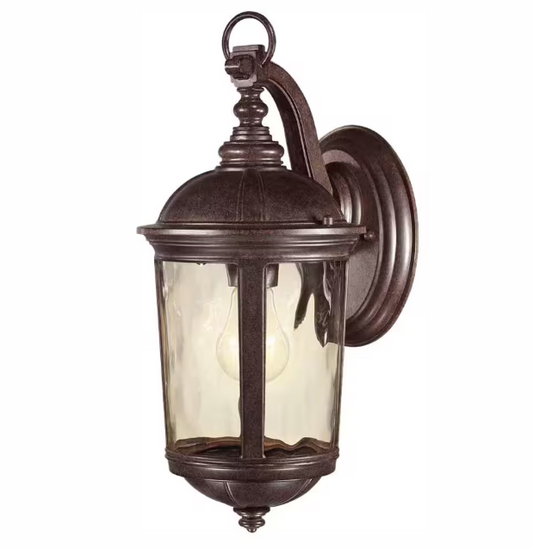 Home Decorators Collection 702 480 | Leeds Mystic Bronze 1-Light Line Voltage Hardwired Outdoor Porch Light Wall Lantern Sconce with No Bulb Included