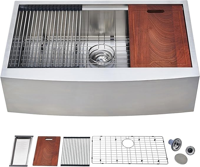 Apron Farmhouse Sink workstation Stainless Steel w/cutting board, stainer, etc. | AF3321-W