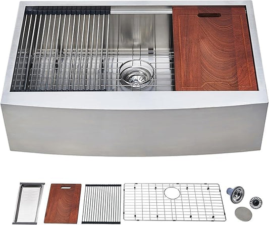 Apron Farmhouse Sink workstation Stainless Steel w/cutting board, stainer, etc. | AF3321-W