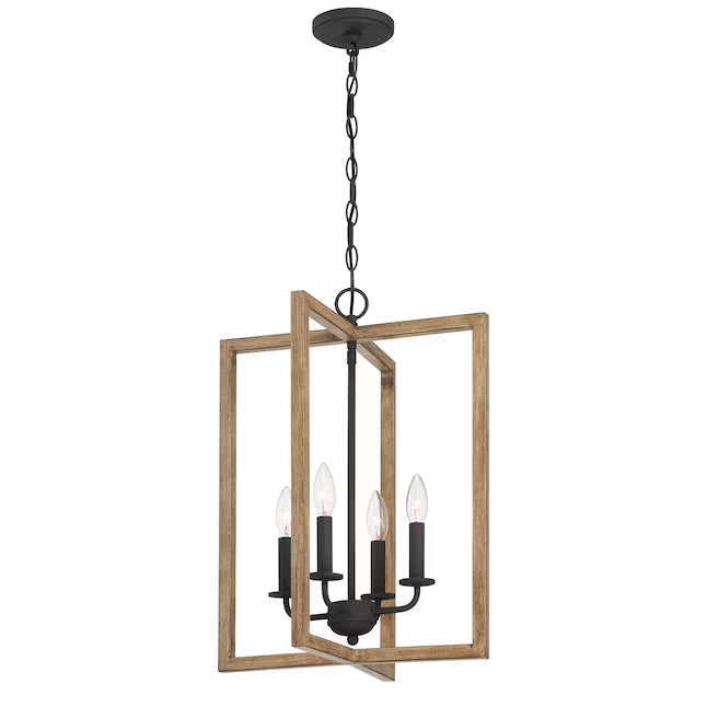 Hatteras Pendant BD21039-BOW | 4-Light Matte Black Rectangle Mini-Pendant with Wood Accents