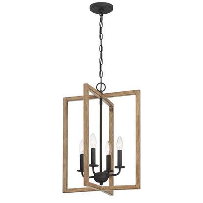 Hatteras Pendant BD21039-BOW | 4-Light Matte Black Rectangle Mini-Pendant with Wood Accents