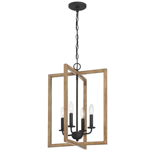 Hatteras Pendant BD21039-BOW | 4-Light Matte Black Rectangle Mini-Pendant with Wood Accents