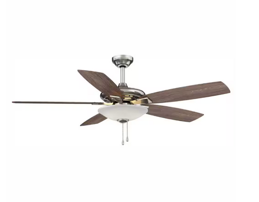 Hampton Bay 1002 586 542 | Menage 52 in. Integrated LED Indoor Low Profile Brushed Nickel Ceiling Fan with Light Kit