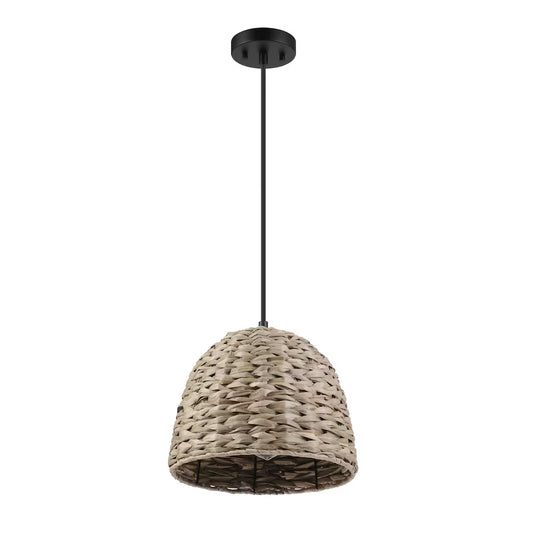 Globe Electric 1001 684 720 | Corbin 1-Light Black Pendant Lighting with Woven Twine Shade